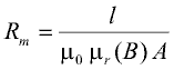 Magnetic reluctance of a prismatic or cylindrical volume